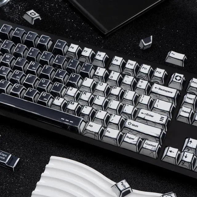 Alt view image 4 of 5 - GEKUCAP PBT Keycaps, Black and White Japanese Manga Keycaps Set, 135 Keys Cherry Profile Dye Sub Custom Keycap Minimalis Keyboard Key caps for 60%, 65%, 75%, 100% Cherry MX Mechanical Keyboard