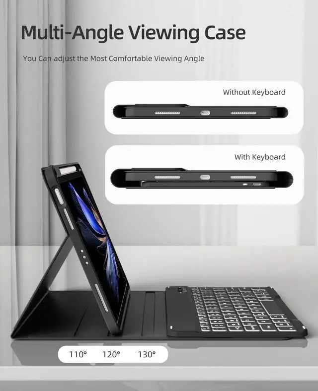 Alt view image 3 of 5 - GKABXY Keyboard Case for iPad (A16) 11th Gen 11 inch 2025 & iPad 10th Gen 10.9 inch 2022,7-Color Backlit Wireless Bluetooth Keyboard,Soft TPU Back Shell with Pencil Holder, Auto Sleep/Wake (Black)