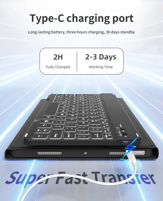 Alt view image 5 of 5 - GKABXY Keyboard Case for iPad (A16) 11th Gen 11 inch 2025 & iPad 10th Gen 10.9 inch 2022,7-Color Backlit Wireless Bluetooth Keyboard,Soft TPU Back Shell with Pencil Holder, Auto Sleep/Wake (Black)