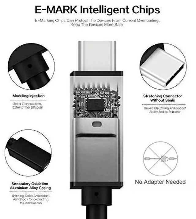 Alt view image 3 of 5 - GodSpin USB-C to USB-C Cable (40Gbps) SuperSpeed [Certified] USB4 to USB Type-C, 100W Power (USB 3.1 & 3.2 Compatible) Nylon Braided, Dual 4k or Single 5k @60hz Display (1.6ft/40Gbps)