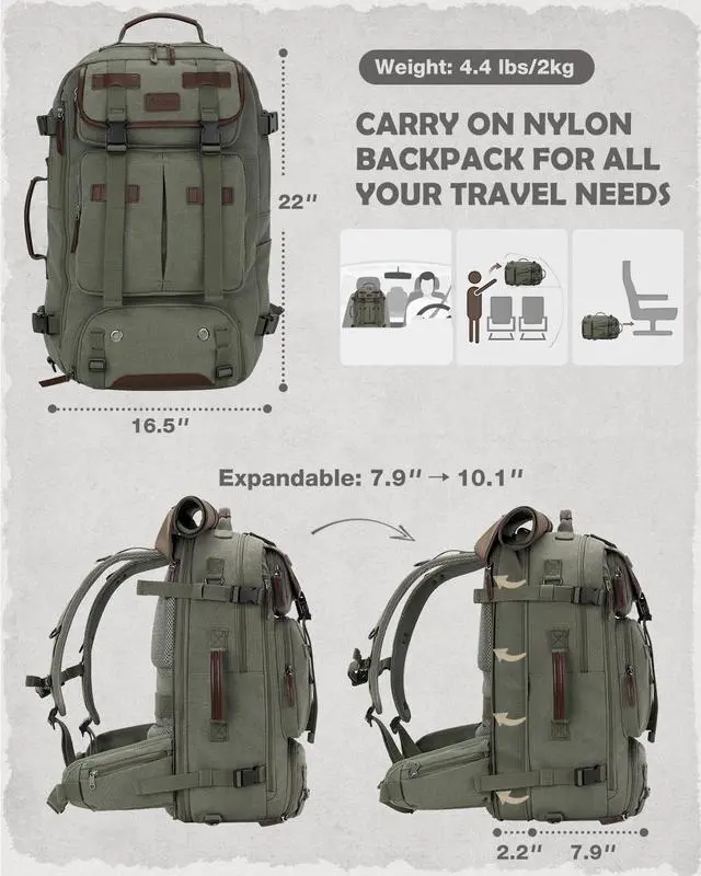 Alt view image 2 of 5 - Gonex Canvas Backpack, Vintage 3-in-1 Convertible Laptop Bag for Travel, Work & College, Large Carry-On Rucksack for Men & Women (Classical Green)
