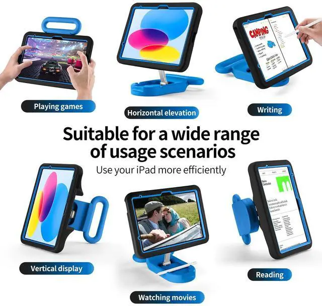 Alt view image 5 of 5 - Kids Case for iPad (A16) 11th/10th Generation 11''/10.9'' 2025/2022,Child Friendly Case with Adjustable Stand,Fully-Body Shockproof Protective Cover for iPad Air 11 (M3/M2) 2025/2024.(Black-Blue)