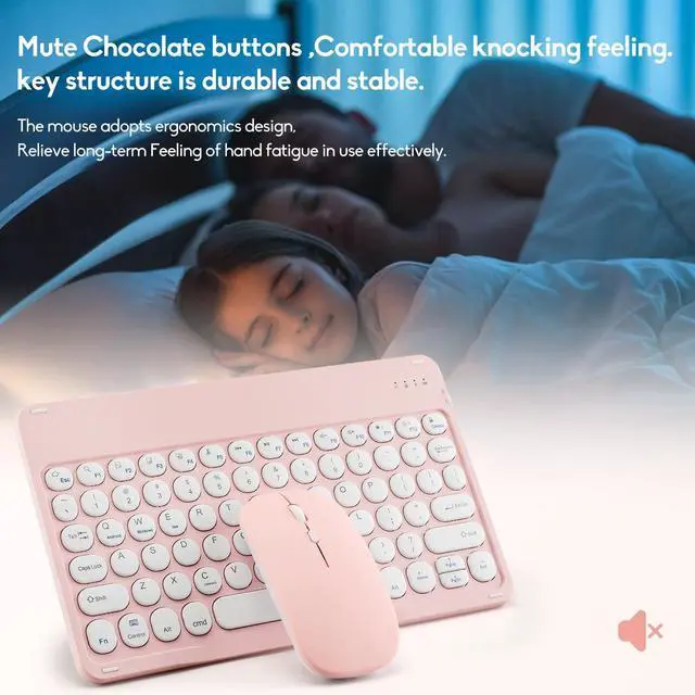 Alt view image 3 of 5 - 2 Pack Ultra-Slim Bluetooth Keyboard and Mouse Portable Mini Wireless Keyboard Rechargeable for Apple iPad iPhone Samsung Tablet iPhone Smartphone iOS Android Windows, Round Keys Pink