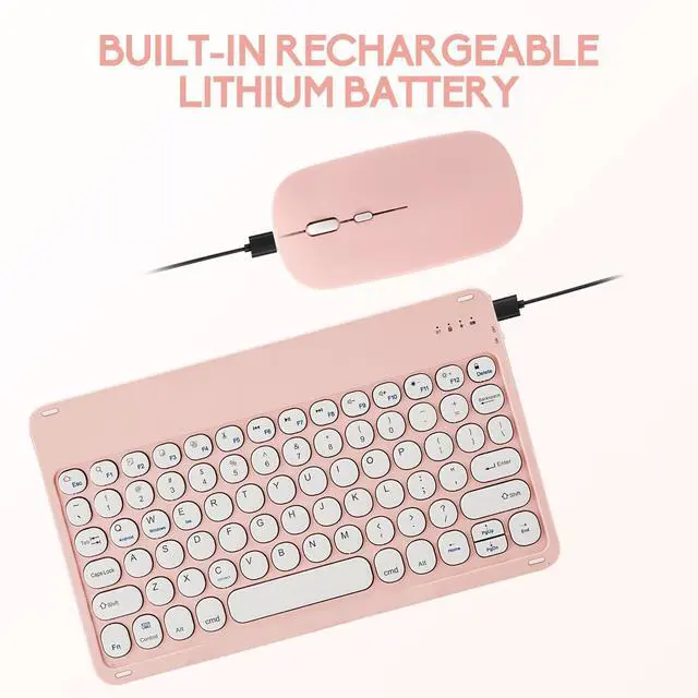 Alt view image 4 of 5 - 2 Pack Ultra-Slim Bluetooth Keyboard and Mouse Portable Mini Wireless Keyboard Rechargeable for Apple iPad iPhone Samsung Tablet iPhone Smartphone iOS Android Windows, Round Keys Pink