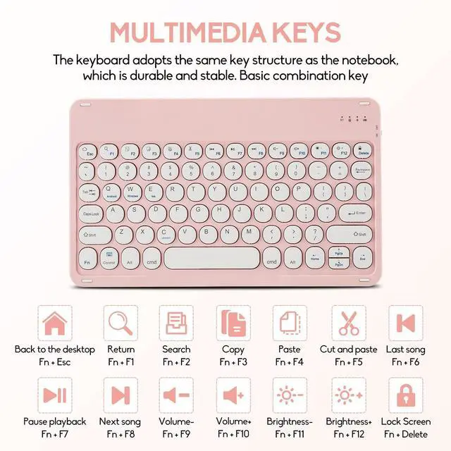 Alt view image 5 of 5 - 2 Pack Ultra-Slim Bluetooth Keyboard and Mouse Portable Mini Wireless Keyboard Rechargeable for Apple iPad iPhone Samsung Tablet iPhone Smartphone iOS Android Windows, Round Keys Pink
