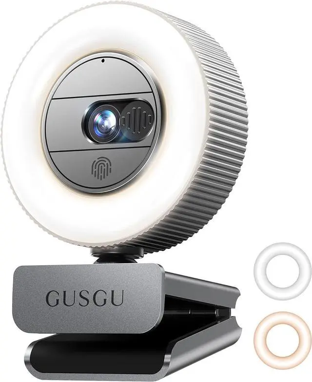 Main image of GUSGU G910 2K Quad HD Webcam for PC, with Microphone & Light & Privacy Cover, Web Camera for Desktop Computer/Laptop/MacBook, USB Streaming Camera