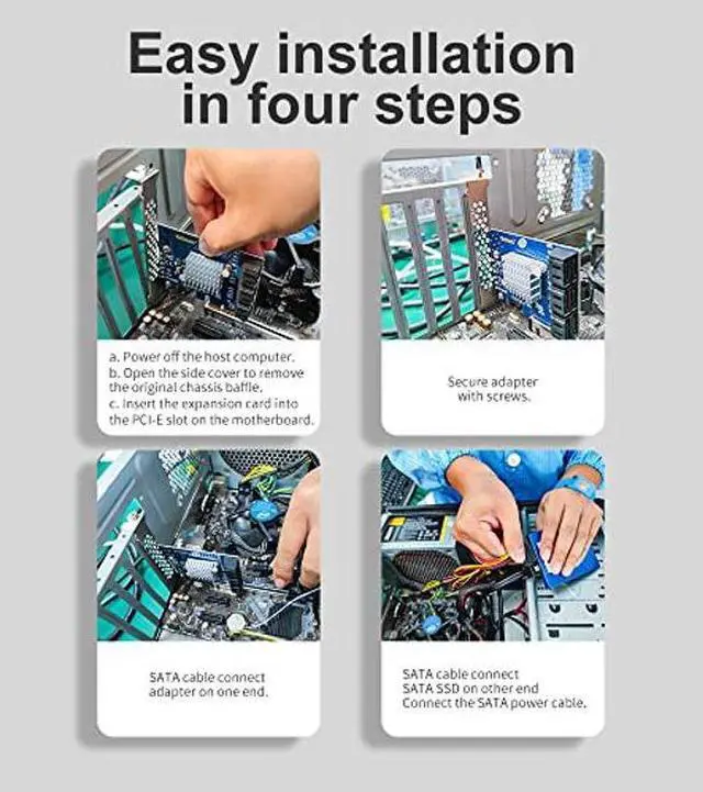 Alt view image 5 of 5 - H!Fiber 4 Port PCIe SATA Card with 4 SATA Cables, 6Gbps SATA3.0 Expansion Card, X4, ASMedia ASM1164 chip, Support SSD and HDD, with Full Height and Low Profile Bracket
