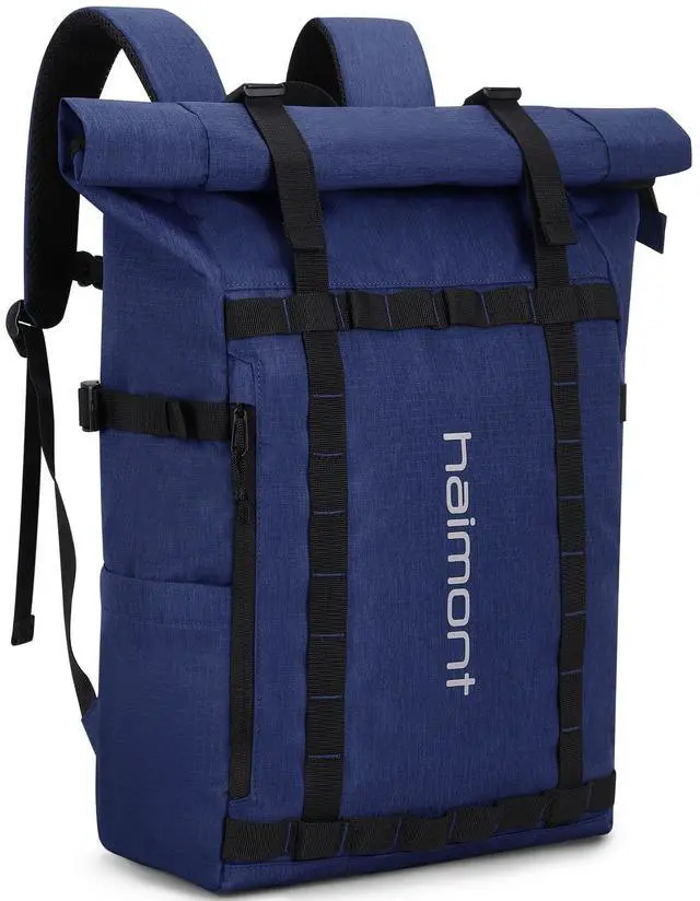 Main image of Haimont Roll Top Laptop Backpack Water Resistant Travel Casual Daypack Backpack for Outdoors Camping, Hiking, Unisex, 20L, Navy Blue