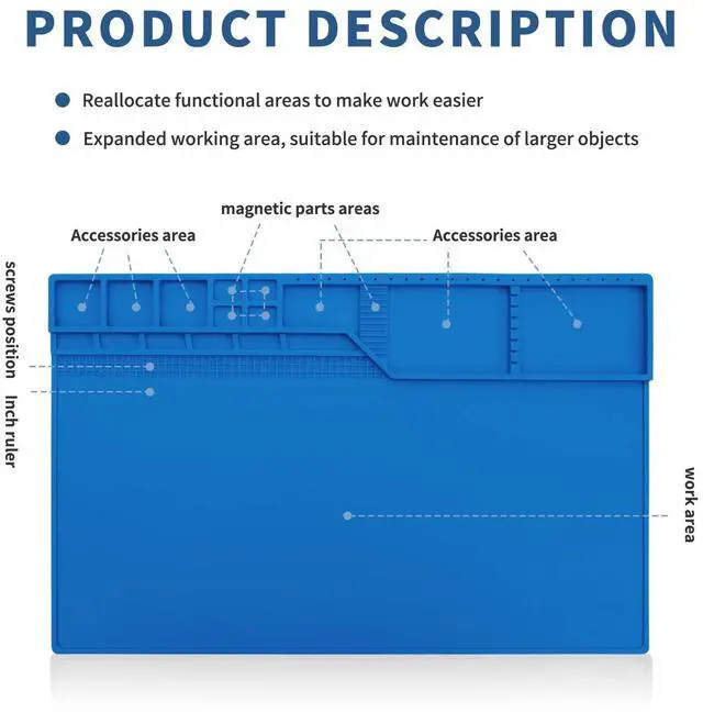 Alt view image 5 of 5 - Hengtianmei Heat Insulation Silicone Repair Mat with Scale Ruler and Screw Position for Soldering Iron, Phone and Computer Repair Size: 22 x 14 Inches (H-203)