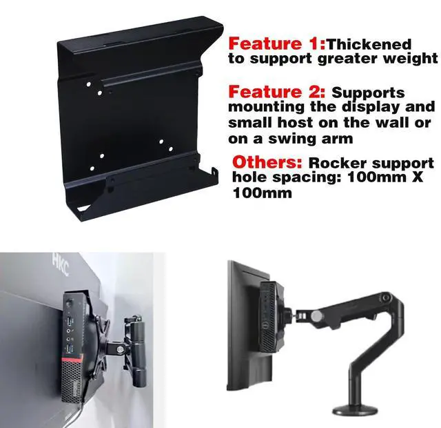 Alt view image 3 of 5 - Mini PC Mount Metal Wall VESA for Micro Computer Display, Under Desk Mount Compatible for 75x75mm or 100x100mm VESA Monitor