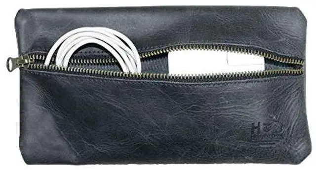 Alt view image 2 of 5 - Hide & Drink, Rustic Leather All Purpose Utility & Charger Case for MacBook & iPad, Handmade - Charcoal Black