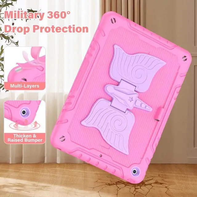 Alt view image 2 of 5 - Hogenl for iPad 9th/ 8th/ 7th Generation Case for Kids with Shoulder Strap & Keychain,for iPad 10.2 Case with Unicorn Stand Pencil Holder Shockproof Full Body Protective Cover, Pink