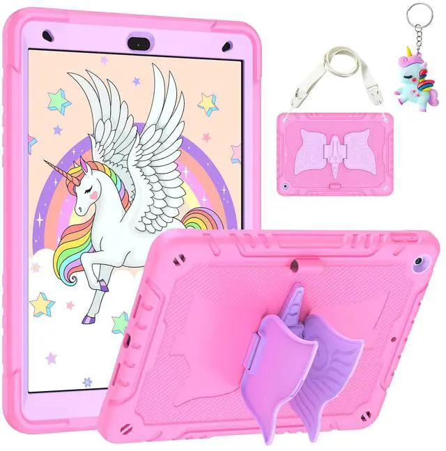 Main image of Hogenl for iPad 9th/ 8th/ 7th Generation Case for Kids with Shoulder Strap & Keychain,for iPad 10.2 Case with Unicorn Stand Pencil Holder Shockproof Full Body Protective Cover, Pink