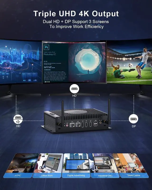 Alt view image 4 of 5 - HISTTON Industrial Mini PC Windows 11 Pro, Core i5-10210U DDR4 16GB 512GB M.2 SSD, Mini Computers Dual HD+DP 4K Triple Display, WiFi 5/BT4.2/USB3.0/RS232/485 COM, Mini Desktop Support Linux/Ubuntu
