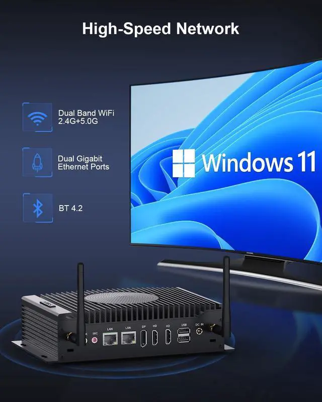 Alt view image 5 of 5 - HISTTON Industrial Mini PC Windows 11 Pro, Core i5-10210U DDR4 16GB 512GB M.2 SSD, Mini Computers Dual HD+DP 4K Triple Display, WiFi 5/BT4.2/USB3.0/RS232/485 COM, Mini Desktop Support Linux/Ubuntu