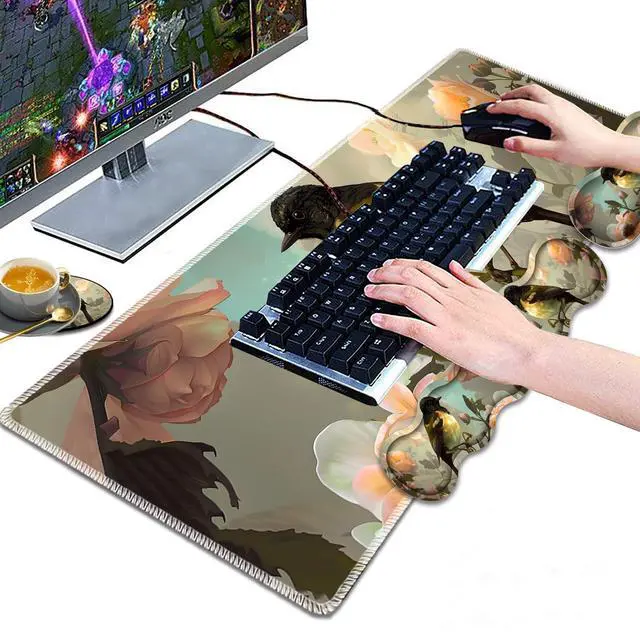 Alt view image 4 of 5 - Large Gaming Mouse Pad, Keyboard Wrist Rest Pad + Mouse Wrist Pad + Coaster 4 in 1 Set, Extended Waterproof Non-Slip Desk Mat, Suitable for Office Home Learning Games, Cute Bird