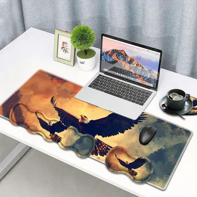Alt view image 2 of 5 - Large Gaming Mouse Pad, Keyboard Wrist Rest Pad + Mouse Wrist Pad + Coaster 4 in 1 Set, Extended Waterproof Non-Slip Desk Mat, Suitable for Office Home Learning Games, Flying Vulture