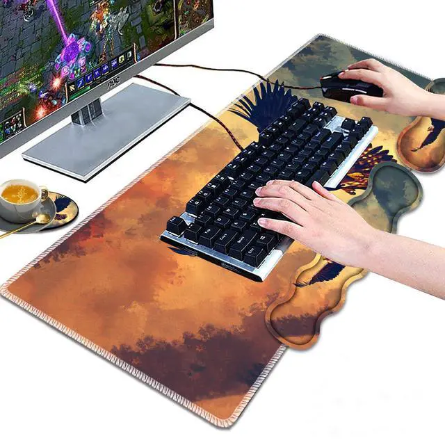 Alt view image 4 of 5 - Large Gaming Mouse Pad, Keyboard Wrist Rest Pad + Mouse Wrist Pad + Coaster 4 in 1 Set, Extended Waterproof Non-Slip Desk Mat, Suitable for Office Home Learning Games, Flying Vulture