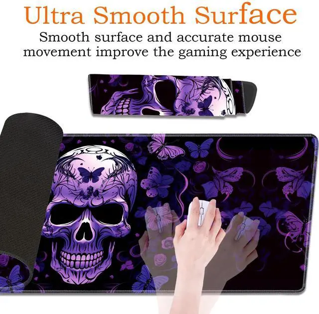 Alt view image 3 of 5 - Large Gaming Mouse Pad, Keyboard Wrist Rest Pad + Mouse Wrist Pad + Coaster 4 in 1 Set, Extended Waterproof Non-Slip Desk Mat, Suitable for Office Home Learning Games, Skull Butterfly
