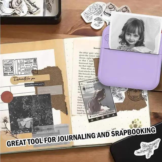 Alt view image 4 of 5 - HUIJUTCHEN Mini Sticker Printer - Mini Pocket Printer for iPhone with 10 Rolls Thermal Paper for Journal, Memo, Photo, Purple