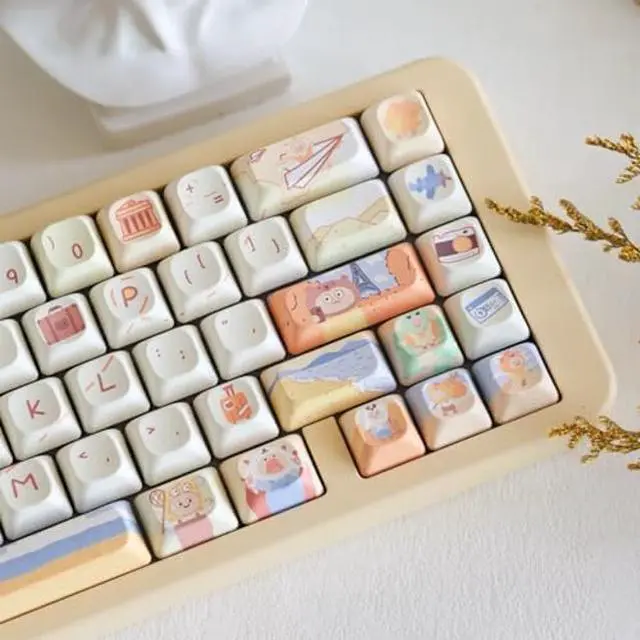 Main image of Hunfuthr PBT Keycaps, Yellow White Custom Round Keycaps, 150 Keys Cute DMA Profile Keycaps Set, Dye-Sub Kawaii Keyboard Key Cap for 60% 65% 70% 75% 100% Cherry MX Switches Mechanical Gaming Keyboard