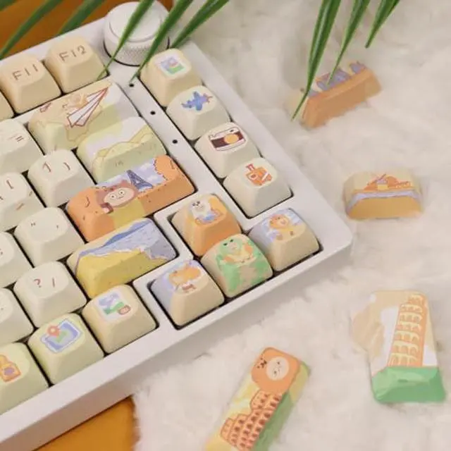 Alt view image 4 of 5 - Hunfuthr PBT Keycaps, Yellow White Custom Round Keycaps, 150 Keys Cute DMA Profile Keycaps Set, Dye-Sub Kawaii Keyboard Key Cap for 60% 65% 70% 75% 100% Cherry MX Switches Mechanical Gaming Keyboard