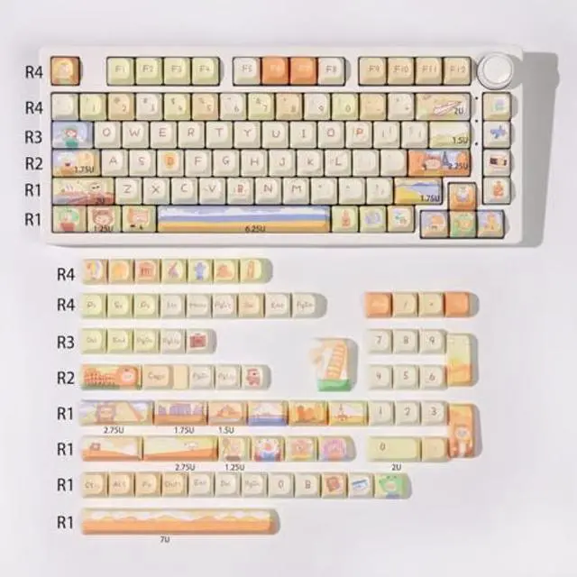 Alt view image 5 of 5 - Hunfuthr PBT Keycaps, Yellow White Custom Round Keycaps, 150 Keys Cute DMA Profile Keycaps Set, Dye-Sub Kawaii Keyboard Key Cap for 60% 65% 70% 75% 100% Cherry MX Switches Mechanical Gaming Keyboard
