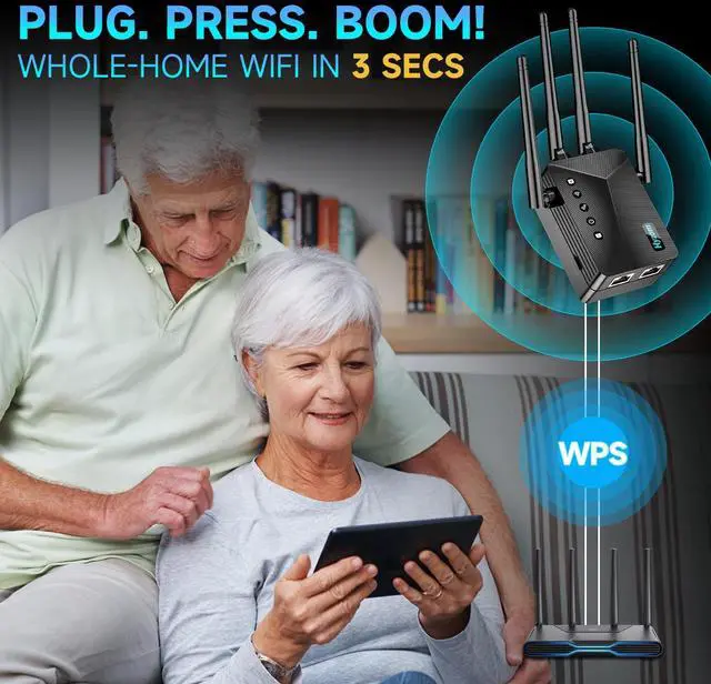 Alt view image 4 of 5 - WiFi Extender Signal Booster for Whole Home & Backyard - 10K Sq.Ft Coverage w/4 Antennas | 90% Faster Internet Booster w/Ethernet Port, Easy Setup Wireless Repeater Works with Any Router | Long Range