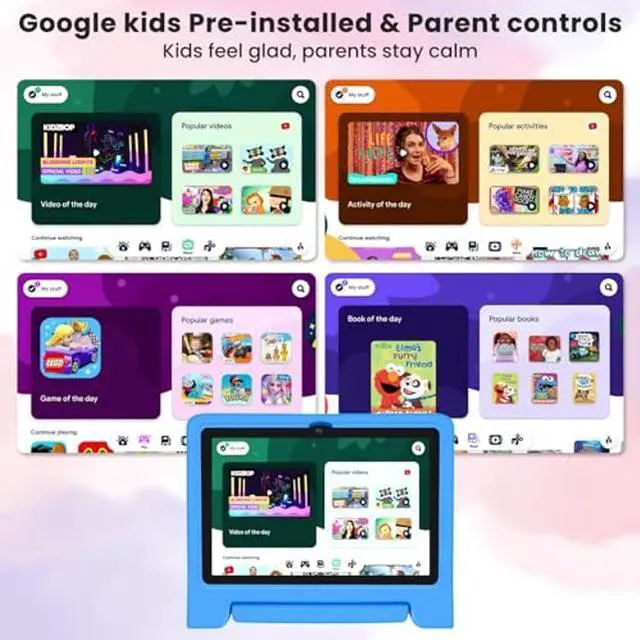 Alt view image 2 of 5 - Iconiotk Kids Tablet 10.1 inch Android 14 Octa-Core 64GB 6000mAh Kids Space Parental Control HD Touchscreen Shockproof Case Dual Camera Gift for Toddler Age 3-9 (Blue)