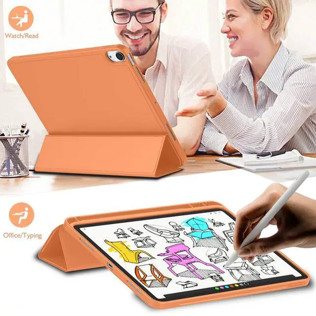 Alt view image 5 of 5 - iMieet iPad Air 11 Inch Case M3(2025) / M2 (2024), iPad Air 5th/4th Generation Case 2022/2020 10.9 Inch with Pencil Holder,Trifold Stand Smart Case with Soft TPU Back(Orange)