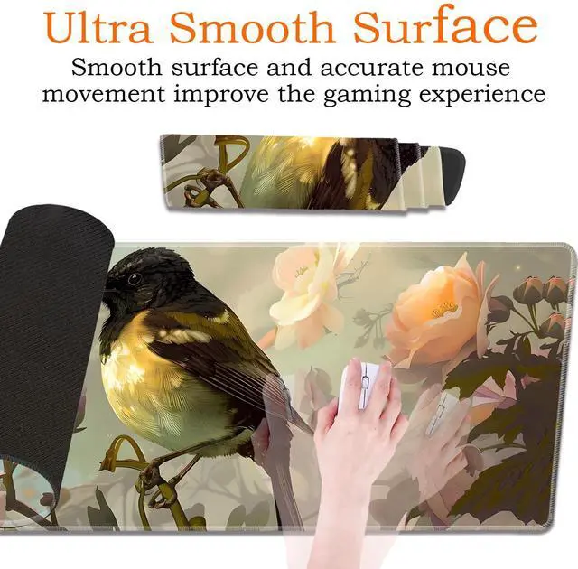 Alt view image 3 of 5 - Large Gaming Mouse Pad, Keyboard Wrist Rest Pad + Mouse Wrist Pad + Coaster 4 in 1 Set, Extended Waterproof Non-Slip Desk Mat, Suitable for Office Home Learning Games, Cute Bird