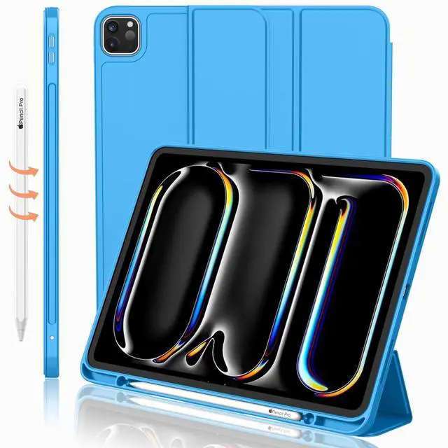 Main image of iMieet iPad Pro 13 Inch Case M4 (2024) with Pencil Holder, [Support Pencil Pro and Pencil (USB-C)],Trifold Stand Smart Case with Soft TPU Back, Auto Wake/Sleep (Ocean Blue)