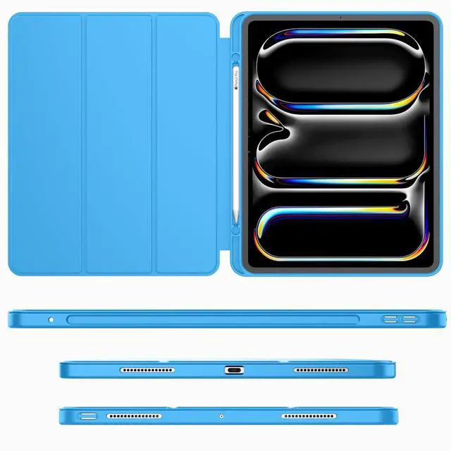 Alt view image 2 of 5 - iMieet iPad Pro 13 Inch Case M4 (2024) with Pencil Holder, [Support Pencil Pro and Pencil (USB-C)],Trifold Stand Smart Case with Soft TPU Back, Auto Wake/Sleep (Ocean Blue)