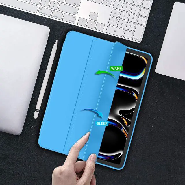 Alt view image 5 of 5 - iMieet iPad Pro 13 Inch Case M4 (2024) with Pencil Holder, [Support Pencil Pro and Pencil (USB-C)],Trifold Stand Smart Case with Soft TPU Back, Auto Wake/Sleep (Ocean Blue)