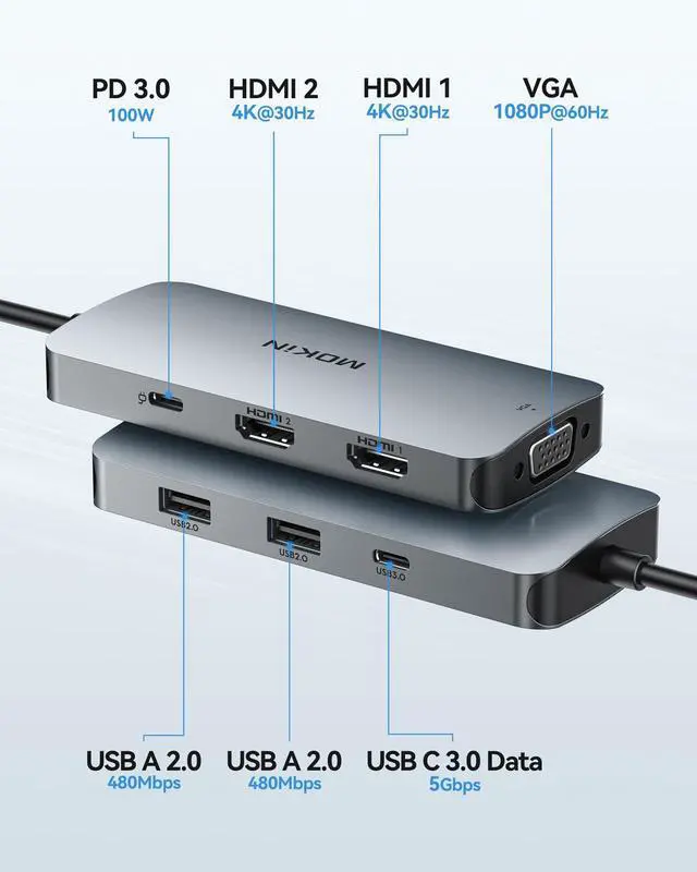 Alt view image 2 of 5 - USB C Docking Station Dual Monitor, 7 in 1 USB C to Dual HDMI Adapter, USB C Hub with 2 HDMI, VGA, 100W PD, 3 USB, Multiport Adapter for Dell HP Lenovo Surface MacBook Laptop