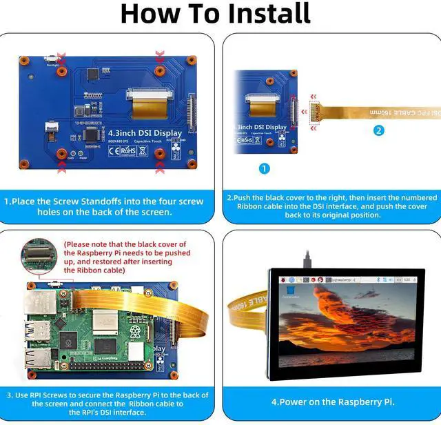 Alt view image 3 of 5 - iPistBit 4.3 Inch Raspberry Pi Screen, 800x480 Pixel Capacitive Touchscreen, MIPI DSI LCD Display for Raspberry Pi, Driver-Free