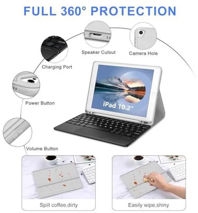 Alt view image 3 of 5 - for iPad 9th Generation Case with Keyboard 10.2 Inch - Multi-touch Trackpad, Wireless Bluetooth Detachable Keyboard case for iPad 8th Gen/7th Gen/iPad Pro 10.5"/iPad Air 3rd Gen, Grey Non-backlit