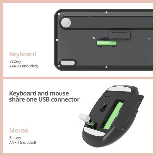 Alt view image 5 of 5 - iRoboosta Black Gradient Wireless Keyboard and Mouse Combo Set, 2.4GHz Retro Typewriter Aesthetic Full Size Cute Keyboard with Number Pad, Home and Office Silent Keyboards (Black Pink)