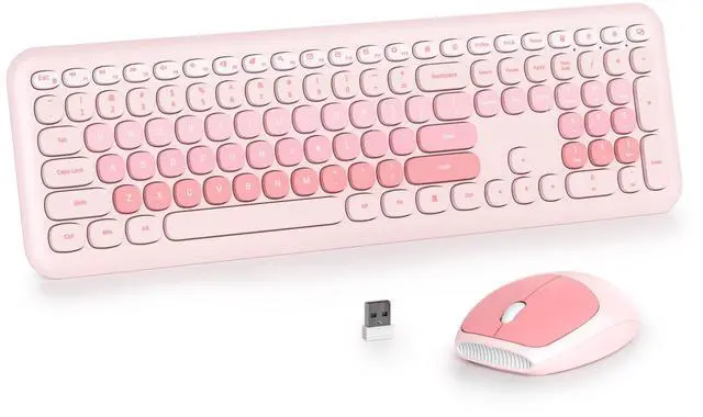 Main image of iRoboosta Pink Colorful Wireless Keyboard and Mouse Combo Set, 2.4GHz Retro Typewriter Keyboard, Full Size Cute Keyboard with Number Pad, Home and Office Silent Keyboards (Light Pink)