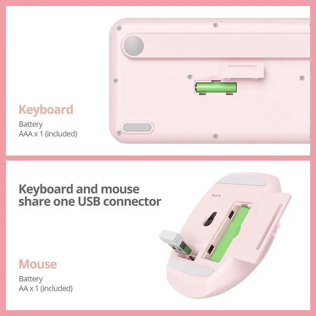 Alt view image 5 of 5 - iRoboosta Pink Colorful Wireless Keyboard and Mouse Combo Set, 2.4GHz Retro Typewriter Keyboard, Full Size Cute Keyboard with Number Pad, Home and Office Silent Keyboards (Light Pink)