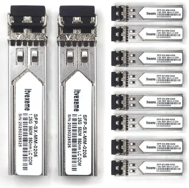 Main image of 10 Pack 1.25G Multimode SFP LC Module, 1000Base-SX Gigabit Fiber Transceiver, 850nm MMF, 550m, for Router, Network Card, Switch, Firewall etc
