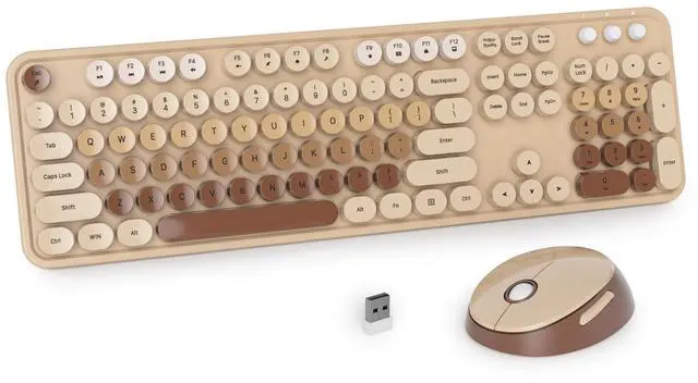 Main image of iRoboosta Brown Colorful Wireless Keyboard and Mouse Combo Set, 2.4GHz Cute Typewriter Keyboard with Round Keycaps, Full Size with Number Pad, Home and Office Aesthetic Keyboards (Brown)