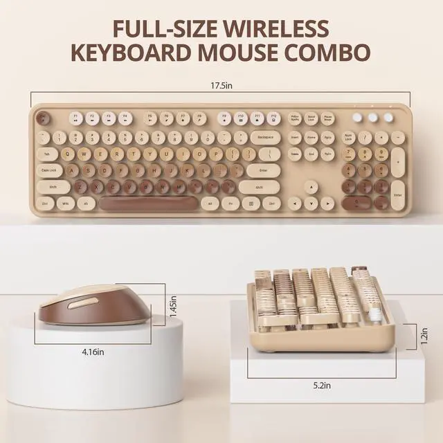 Alt view image 3 of 5 - iRoboosta Brown Colorful Wireless Keyboard and Mouse Combo Set, 2.4GHz Cute Typewriter Keyboard with Round Keycaps, Full Size with Number Pad, Home and Office Aesthetic Keyboards (Brown)