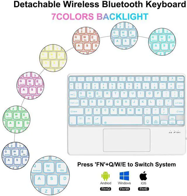Alt view image 3 of 5 - for iPad Keyboard case 9.7 inch, iPad 6th Gen (2018), iPad 5th Gen (2017), iPad Air 2 (2014), Multi-Touch Trackpad, Detachable Backlit Folio Keyboard Slim Cover with Pencil Holder,Light Blue