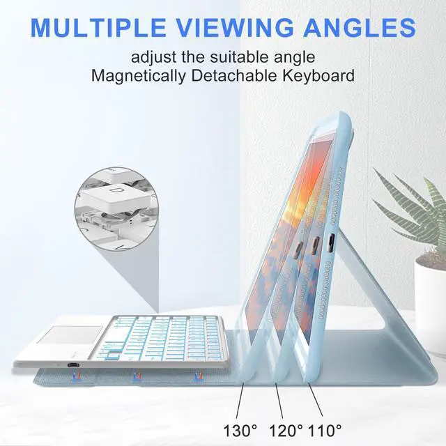 Alt view image 5 of 5 - for iPad Keyboard case 9.7 inch, iPad 6th Gen (2018), iPad 5th Gen (2017), iPad Air 2 (2014), Multi-Touch Trackpad, Detachable Backlit Folio Keyboard Slim Cover with Pencil Holder,Light Blue