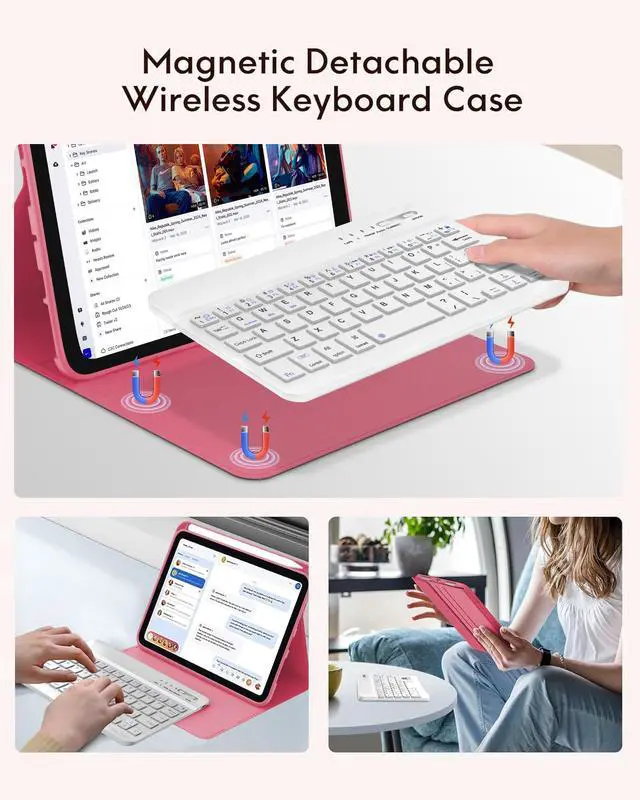 Alt view image 4 of 5 - for iPad Mini 7th Gen 2024 (A17 Pro) 2024 & Mini 6 2021 case with keyboard 8.3 inch, Detachable Bluetooth Keyboard, Thin & Light Folio Cover, Wireless Keypad for A17 8.3'' Case with Pen Slot, Red