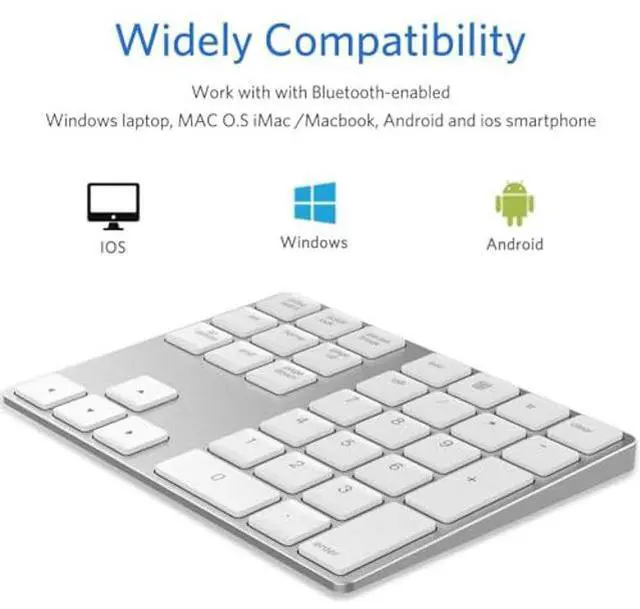 Alt view image 2 of 5 - JOYEKY Bluetooth Number Pad, Wireless Numeric Keypad, USB-C Rechargeable External 34-Keys Numpad, Financial Data Entry Keyboard for iMac, MacBook Air/Pro, PC Desktop, Laptop Notebook(Silver)