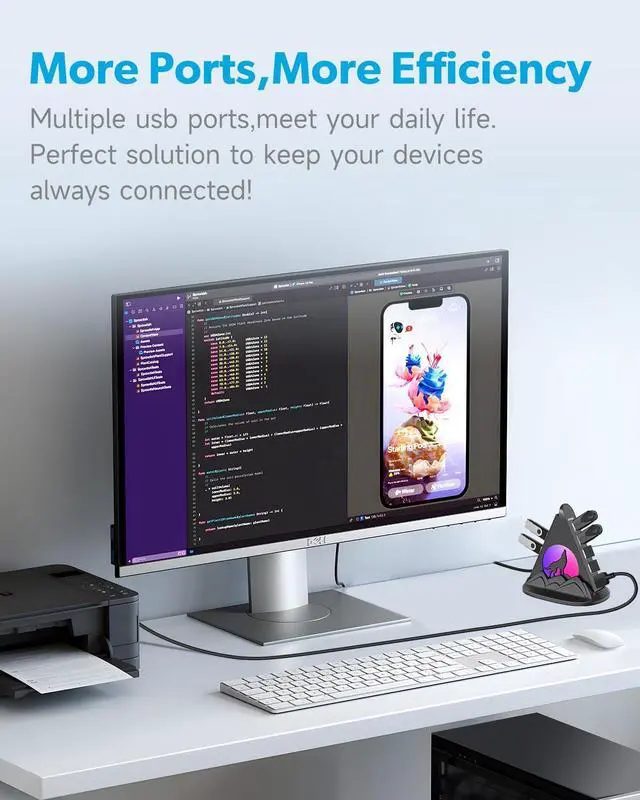 Alt view image 4 of 5 - JoyReken USB Hub 3.0, 7-Port USB Hub with RGB Night Light and Base, Vertical USB a Splitter for Desktop,Laptop, MacBook, Xbox, PS4/5, Game Console, Flash Drive, XPS, PC, Printer, Camera, Keyboard