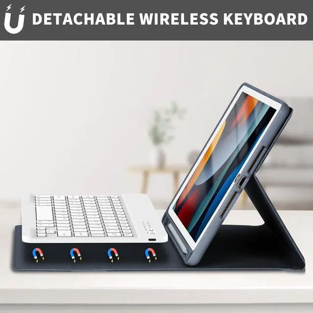 Alt view image 3 of 5 - KBCASE Keyboard Case for iPad 9th/8th/7th Generation 2021/2020/2019, Compatible with iPad Air 3/Pro 10.5, Detachable Bluetooth Keyboard Case with Pencil Holder (Gray)