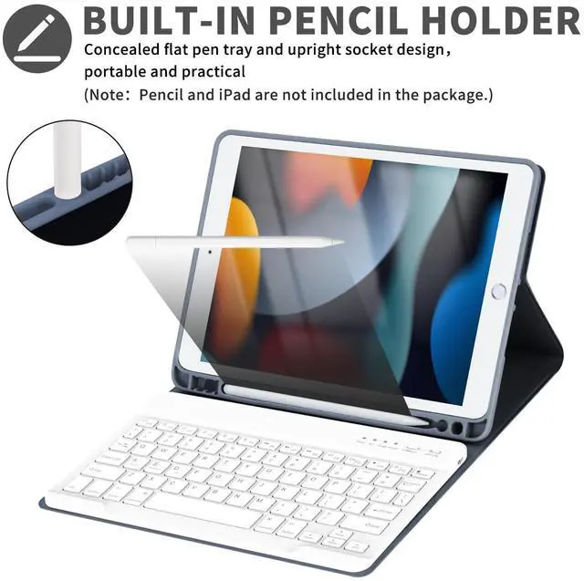 Alt view image 4 of 5 - KBCASE Keyboard Case for iPad 9th/8th/7th Generation 2021/2020/2019, Compatible with iPad Air 3/Pro 10.5, Detachable Bluetooth Keyboard Case with Pencil Holder (Gray)